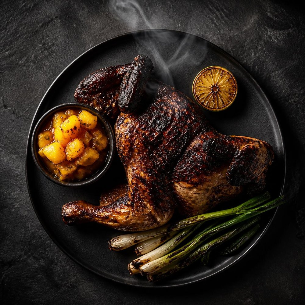 Half jerk chicken with pineapple chutney