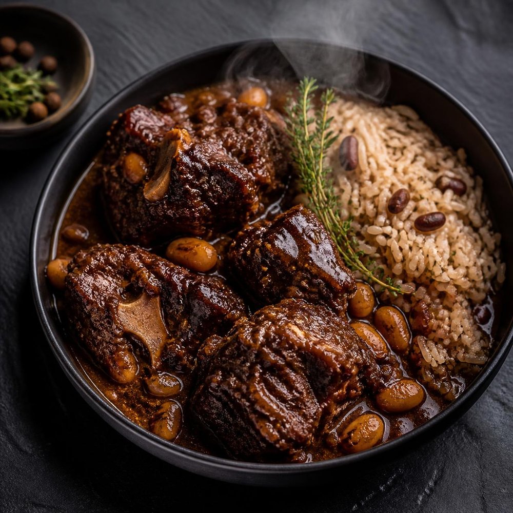 Braised oxtail with butter beans