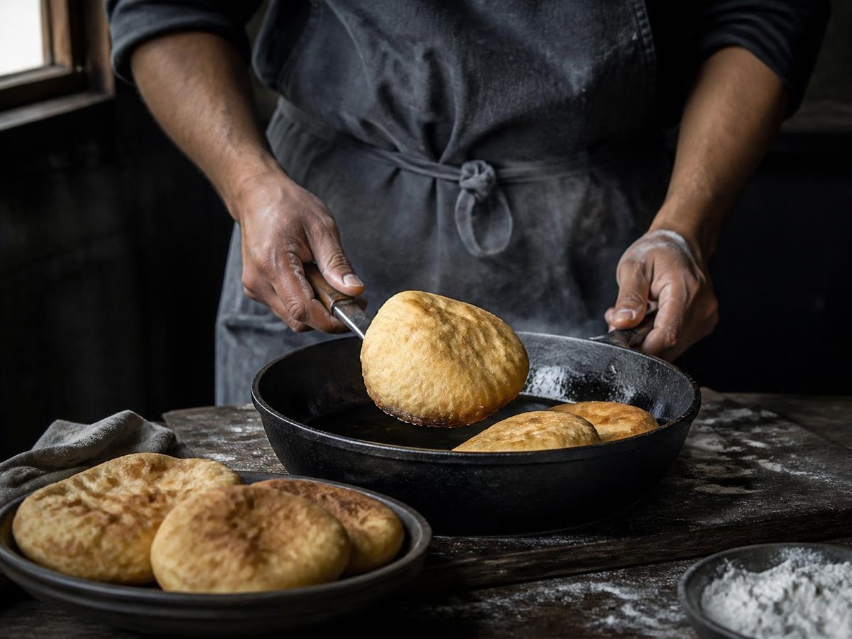 Fried bake lifted from a cast-iron pan